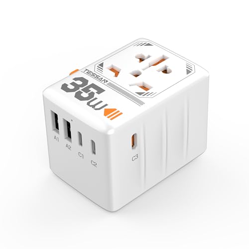 TESSAN 35W Universal Travel Adapter, International Plug Adaptor with 3 USB C and 2 USB A Charging Ports, Worldwide Power Outlet for US to European EU UK AUS Ireland(Type C/G/A/I)
