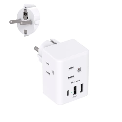 Spain Greece France Travel Power Adapter, Type E/F International Power Adapter with 3 Outlets 3 USB Charging Ports, Travel Essentials US to Europe Iceland Germany